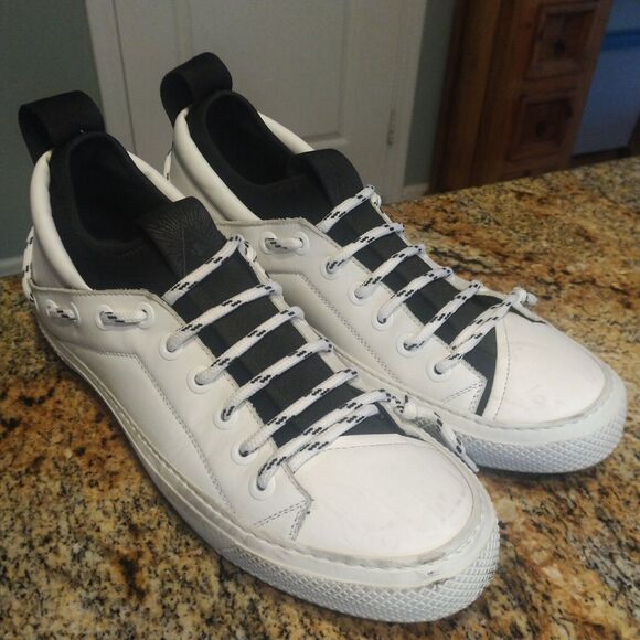 Bruno Bordese Men's Triangular Black/White Leather Sneakers Laces Size 9 US 43 - Picture 2 of 12